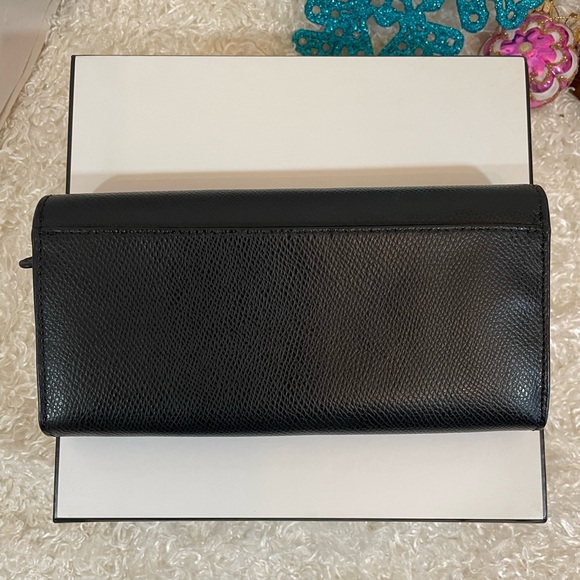 New Coach Genuine Pebble Leather Slim Flap Continental black Wallet large long - Picture 6 of 11